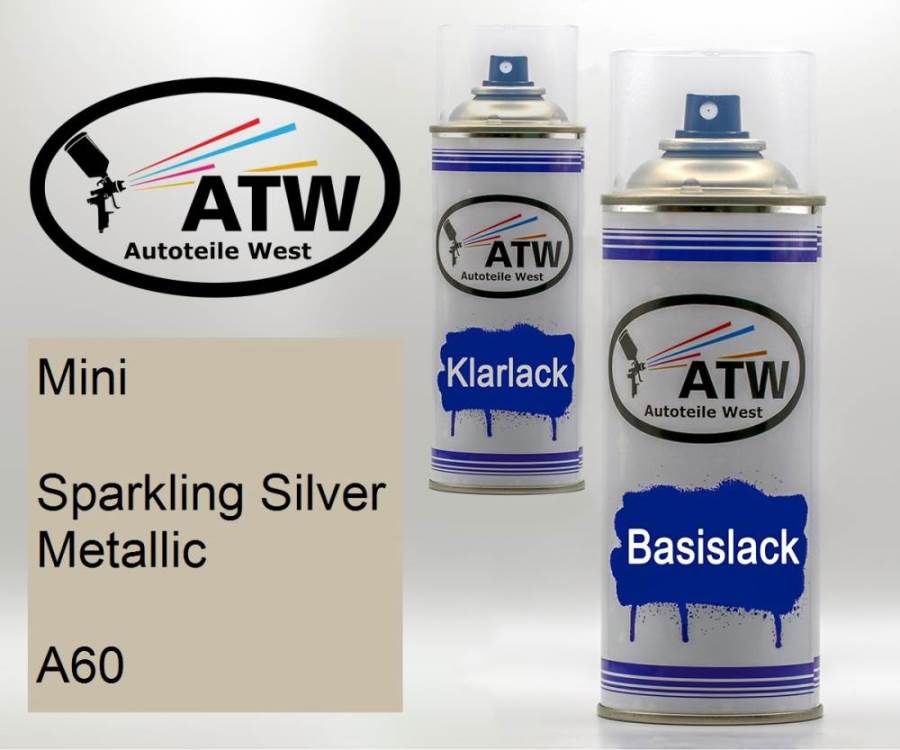 Mini, Sparkling Silver Metallic, A60: 400ml Sprühdose + 400ml Klarlack - Set, von ATW Autoteile West.